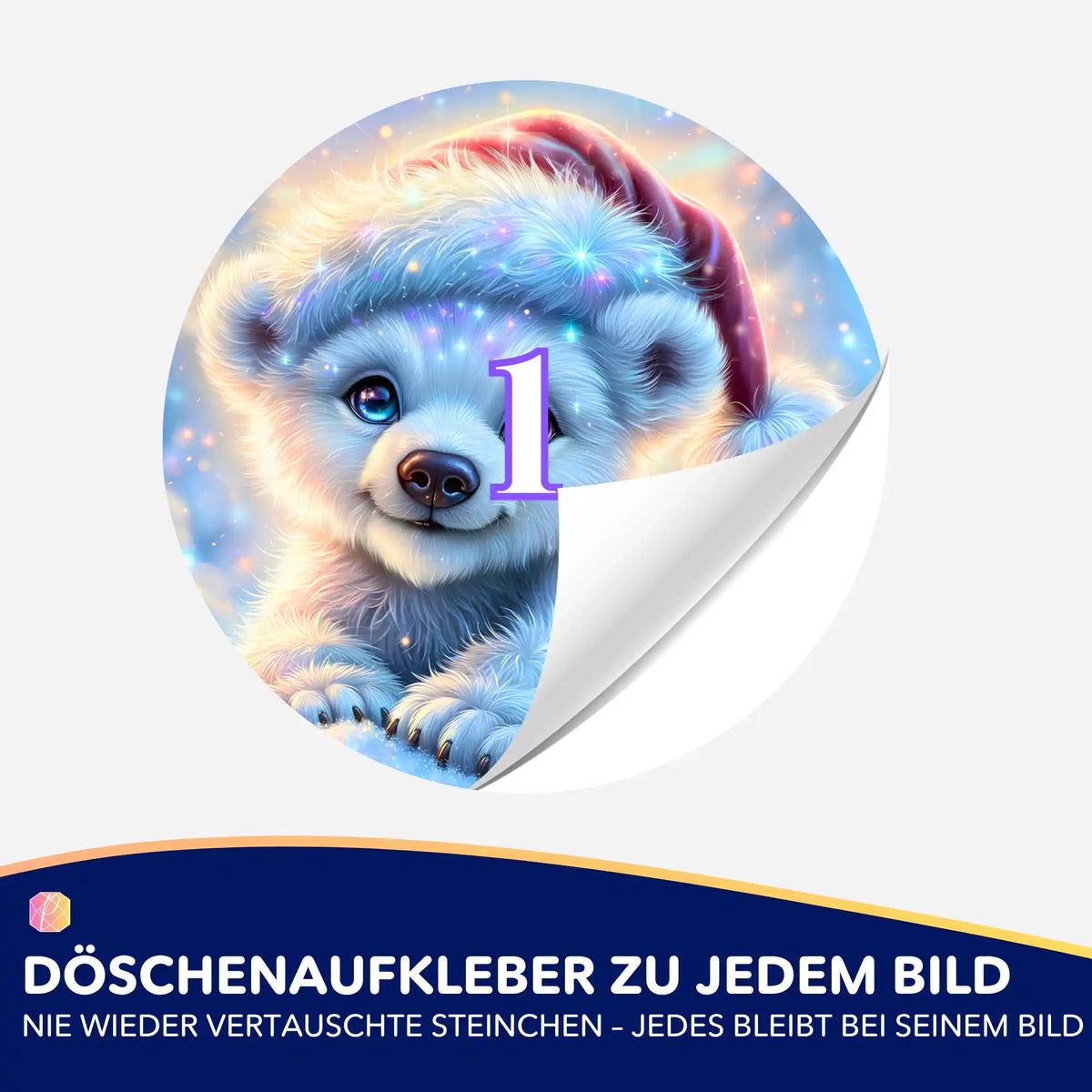 Runder Döschenaufkleber mit Eisbär-Motiv für Diamond Painting Zubehör zur geordneten Sortierung der Diamanten Steinchen.