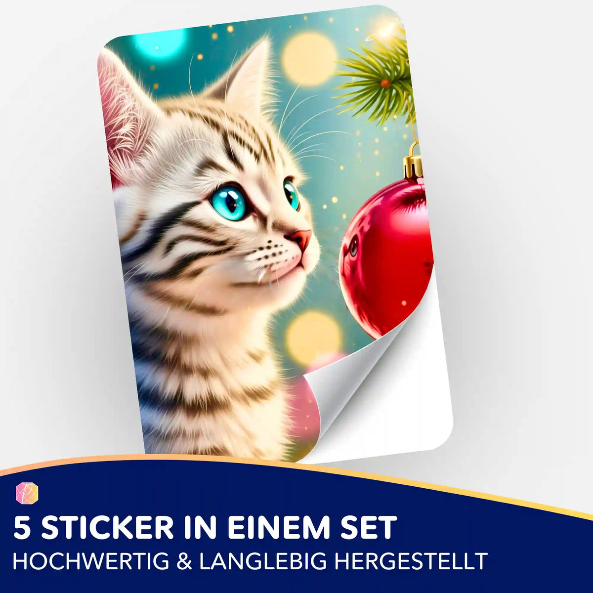 Minka Katzen Sticker für Diamond Painting Zubehör – 5er-Set weihnachtliches Motiv mit Katze und Christbaumkugel