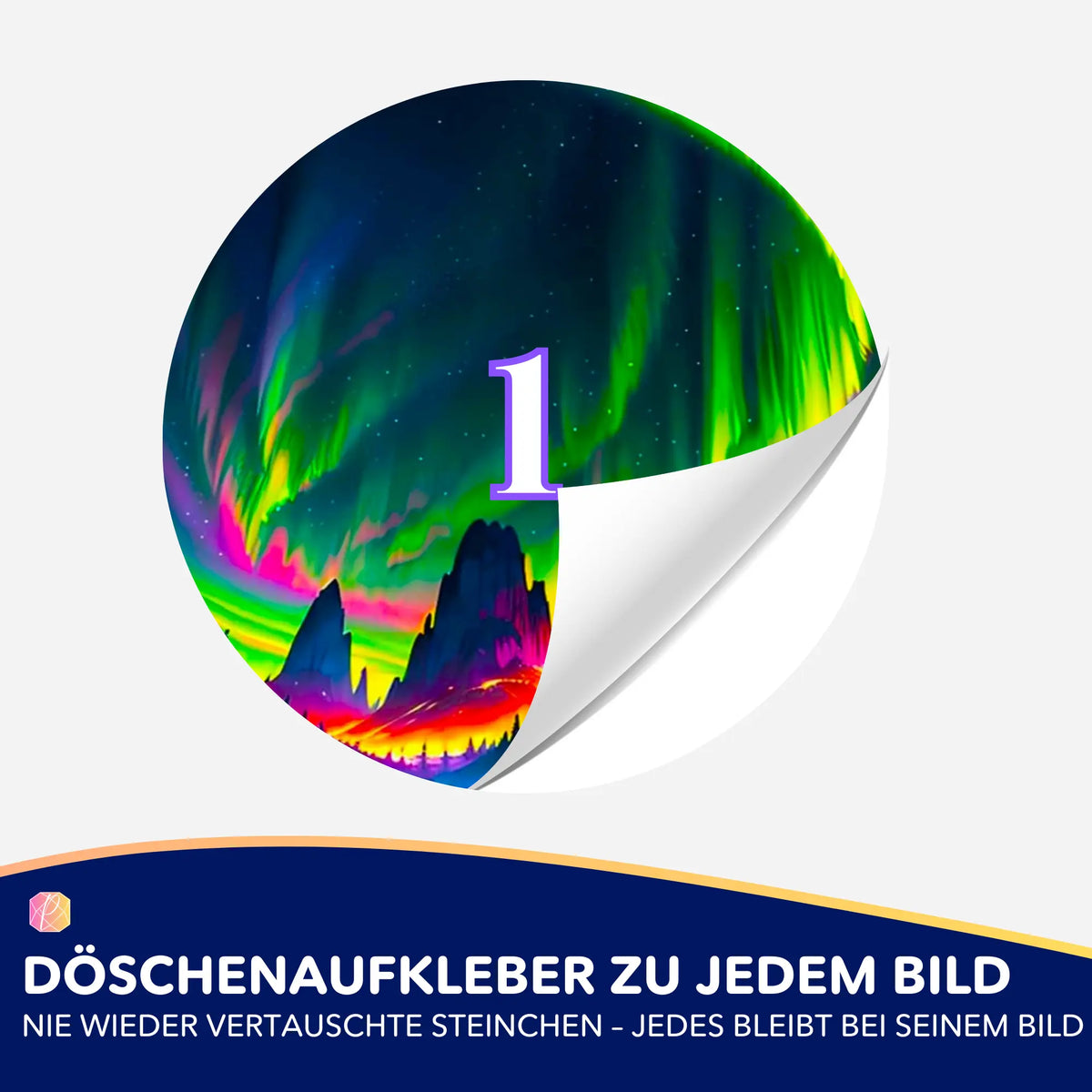 Bunte Döschenaufkleber für Diamond Painting Sortierboxen mit Aurora-Motiv zur einfachen Organisation deiner Steinchen.