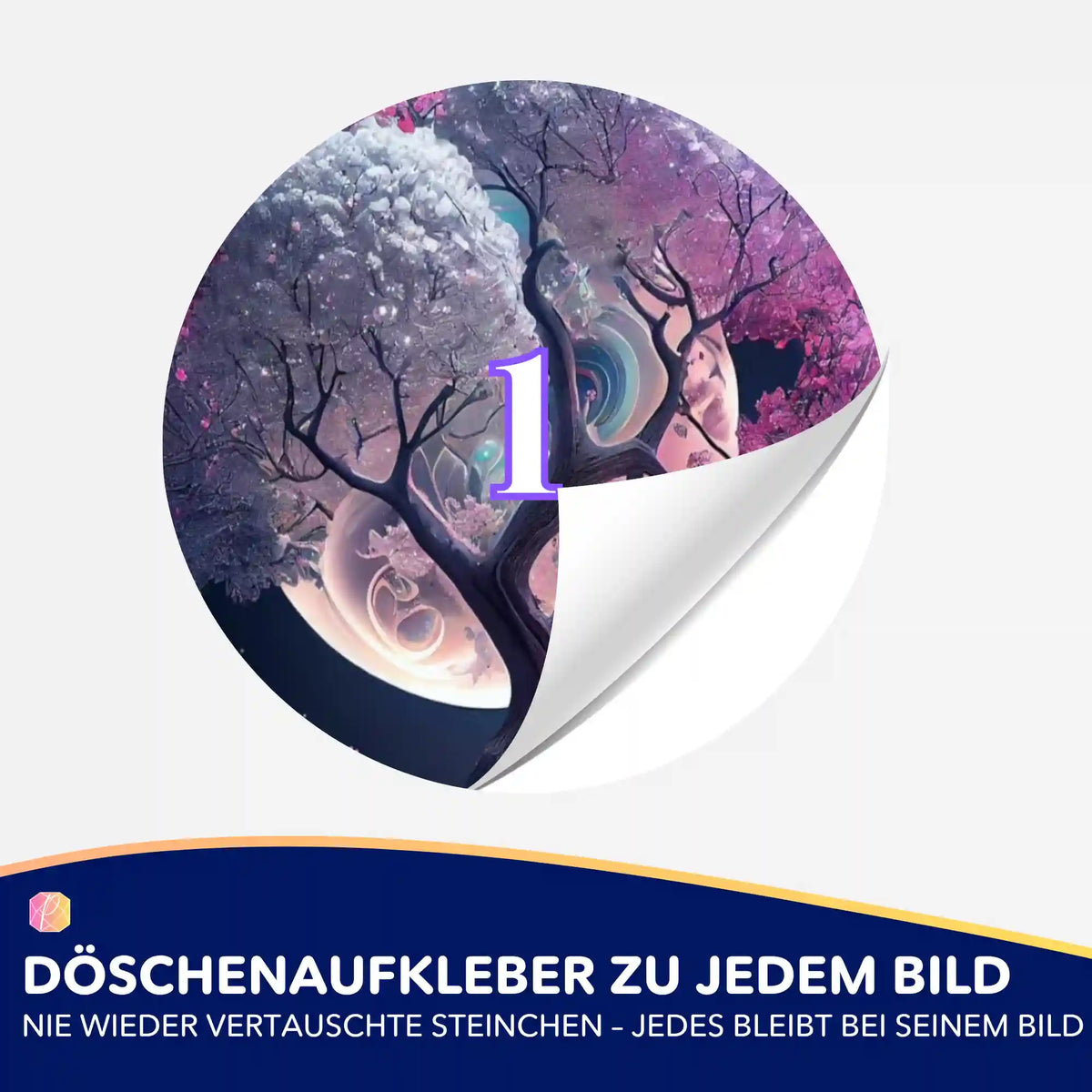 Döschenaufkleber mit Fantasy-Baum Motiv zur geordneten Aufbewahrung von Diamond Painting Steinchen