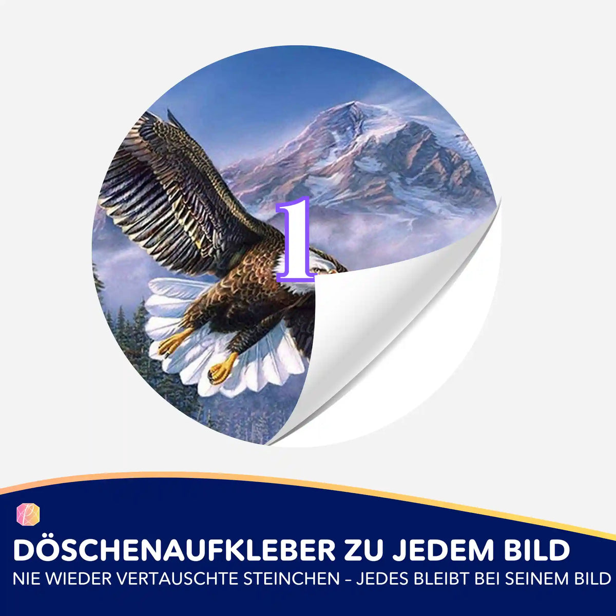 Döschenaufkleber mit Motiv Adler der Berge für Diamond Painting Zubehör zur einfachen Sortierung der Diamanten.