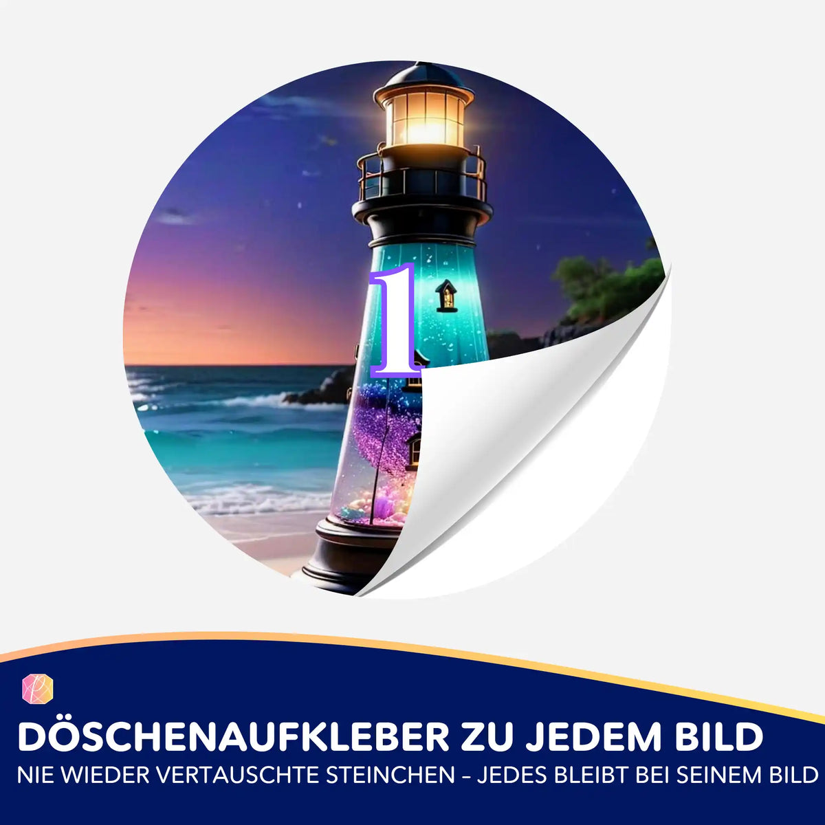 Bunter Leuchtturm der Träume Döschenaufkleber für Diamond Painting Zubehör zur geordneten Aufbewahrung von Steinchen