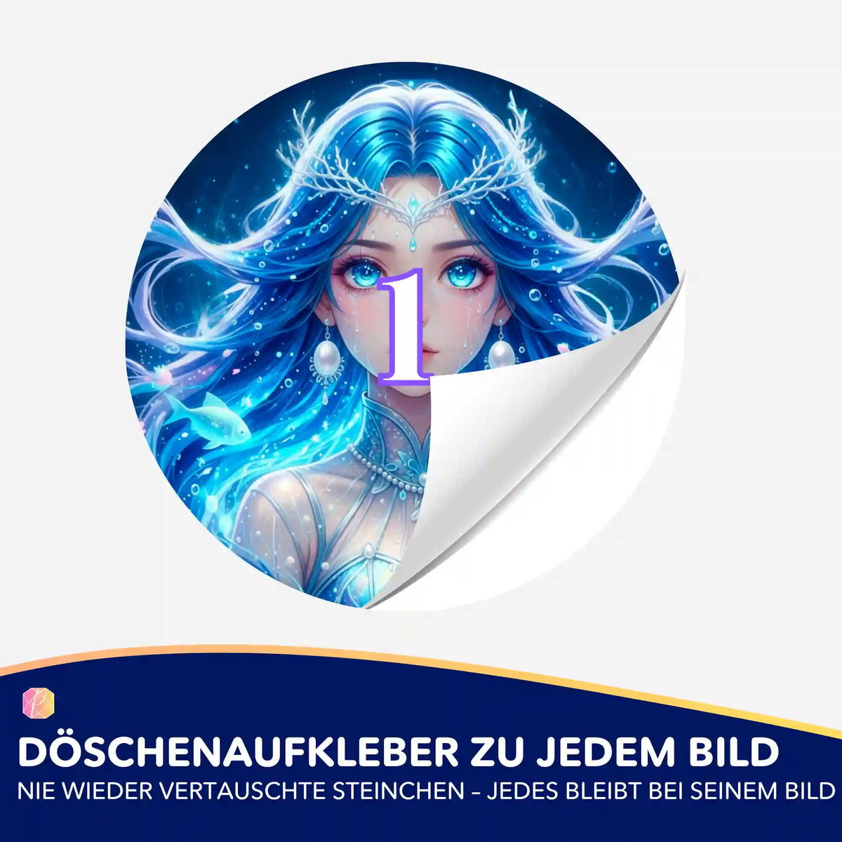 Runder Döschenaufkleber mit Fantasy-Motiv für Diamond Painting Set Nerelya Hüterin der Tiefe zur Beschriftung