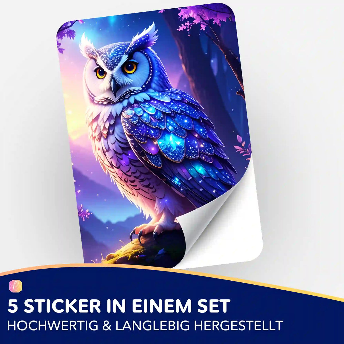 Picmondoo 5er-Set Sticker Hüterin der Dämmerung Eulen-Motiv zur Organisation von Diamond Painting und Malen nach Zahlen