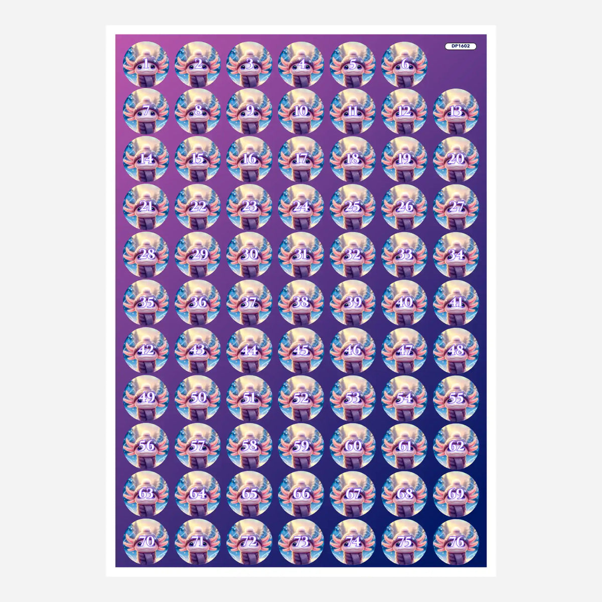 Bunter Axolotl-Döschenaufkleber-Bogen für Diamond Painting Zubehör zur einfachen Organisation der Steinfarben