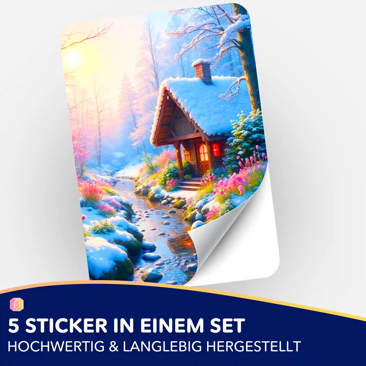 Wintermorgen Aufkleber-Set für Diamond Painting und Malen nach Zahlen Fans mit verschneitem Haus am Bach