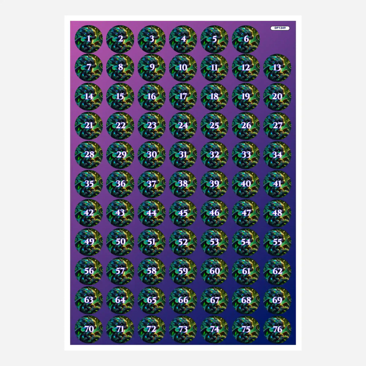 Döschenaufkleber-Set für Diamond Painting Drago: nummerierte Sticker zum Sortieren der Steinfarben für dein Bastelset.