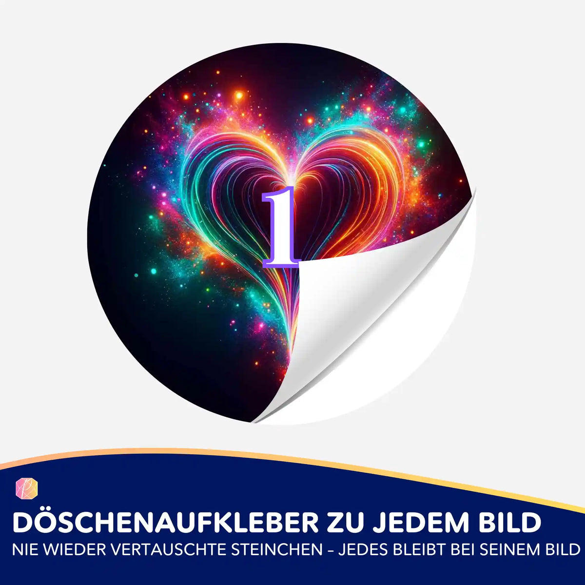 Bunter Herzflimmern Döschenaufkleber für Diamond Painting zur einfachen Sortierung der Diamanten.