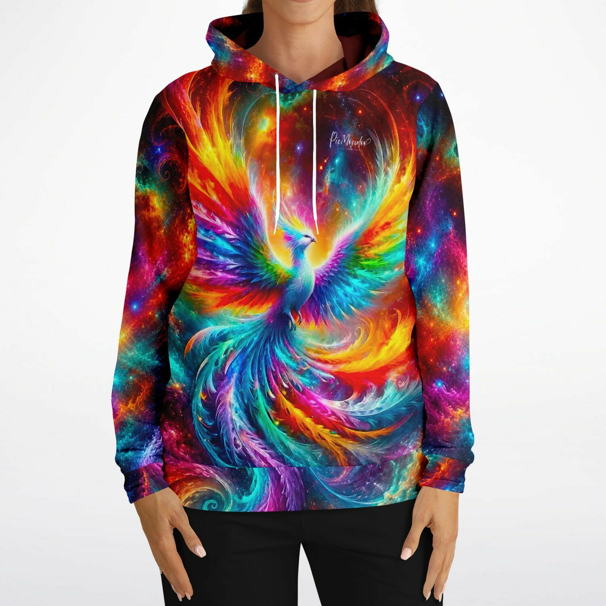 Dreamer Hoodie mit farbenfrohem Phönix-Motiv, inspiriert von Diamond Painting und Malen nach Zahlen Kunstwerken.