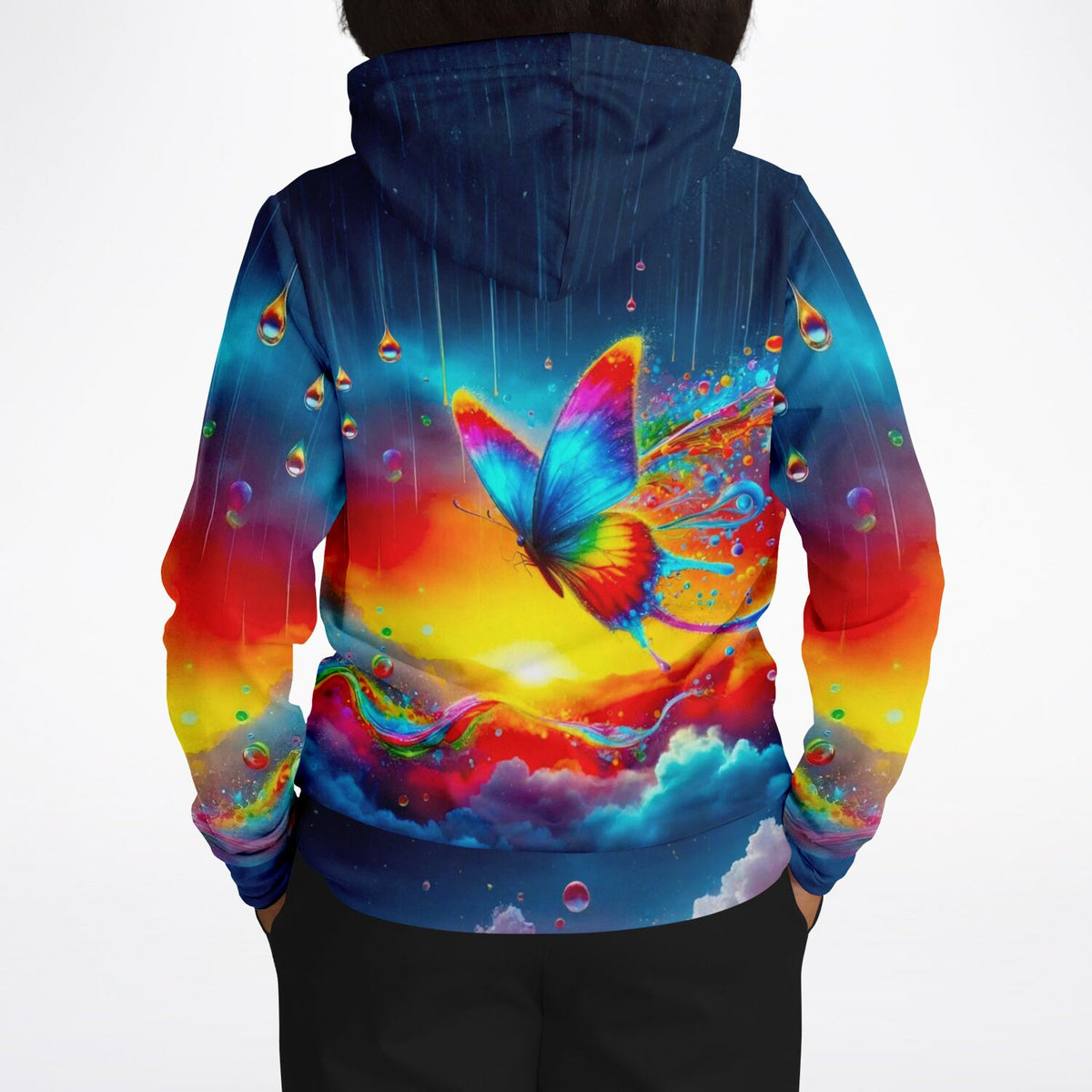 Hoodie mit buntem Schmetterling im Regenbogenfluss Design, inspiriert von leuchtenden Diamond Painting und Malen nach Zahlen