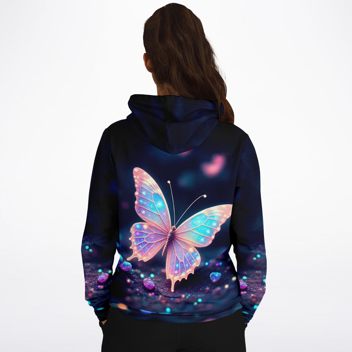 Dreamer Hoodie Lichttänzer mit funkelndem Schmetterling-Motiv im Stil von Diamond Painting und Malen nach Zahlen Kunst