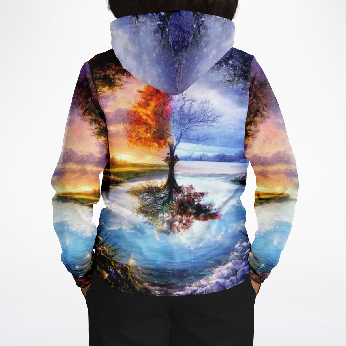 Hoodie mit Motiv Baum der 4 Jahreszeiten, beliebtes kunstvolles Design inspiriert von Diamond Painting und Malen nach Zahlen
