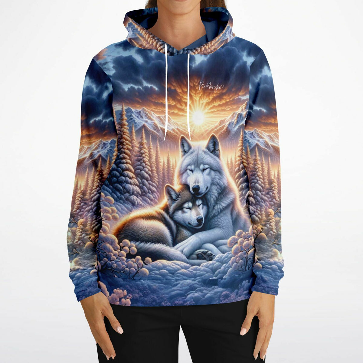 Dreamer Hoodie mit Wolf-Motiv im Sonnenaufgang, inspiriert von Diamond Painting und Malen nach Zahlen Designs