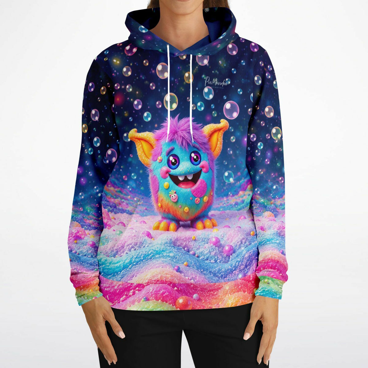 Dreamer Hoodie mit buntem Grinsebacke-Monster-Motiv, All-Over-Print im Stil unserer beliebten Diamond Painting Designs