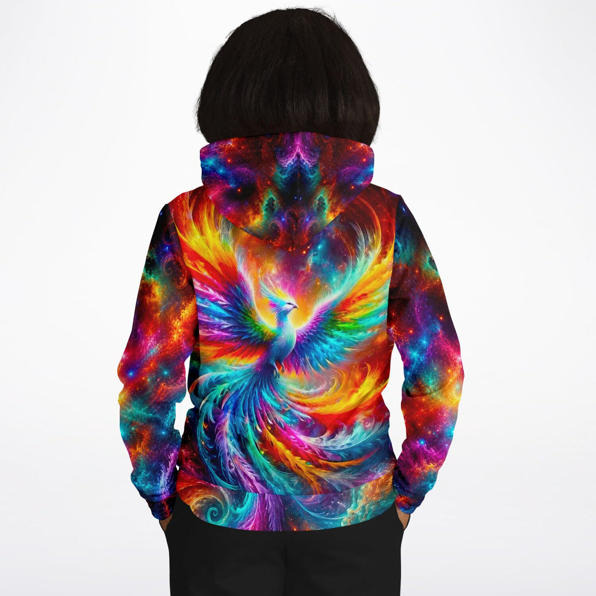 Hoodie mit buntem Phönix-Motiv im Galaxie-Design, perfekt für Fans von Malen nach Zahlen und Diamond Painting