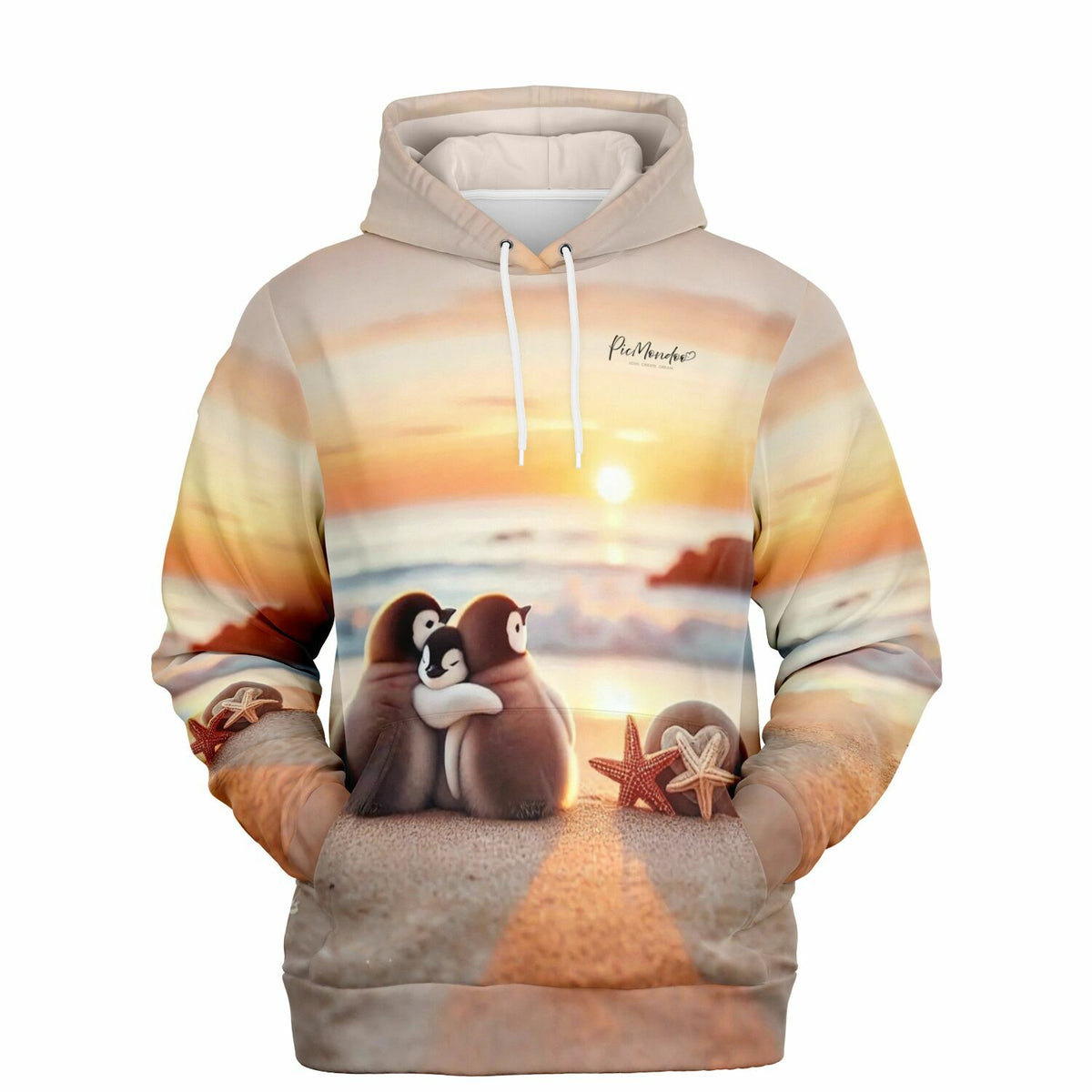 Dreamer Hoodie mit Happy Family Pinguin-Motiv und Strand-Sonnenuntergang für Liebhaber von Malen nach Zahlen Designs
