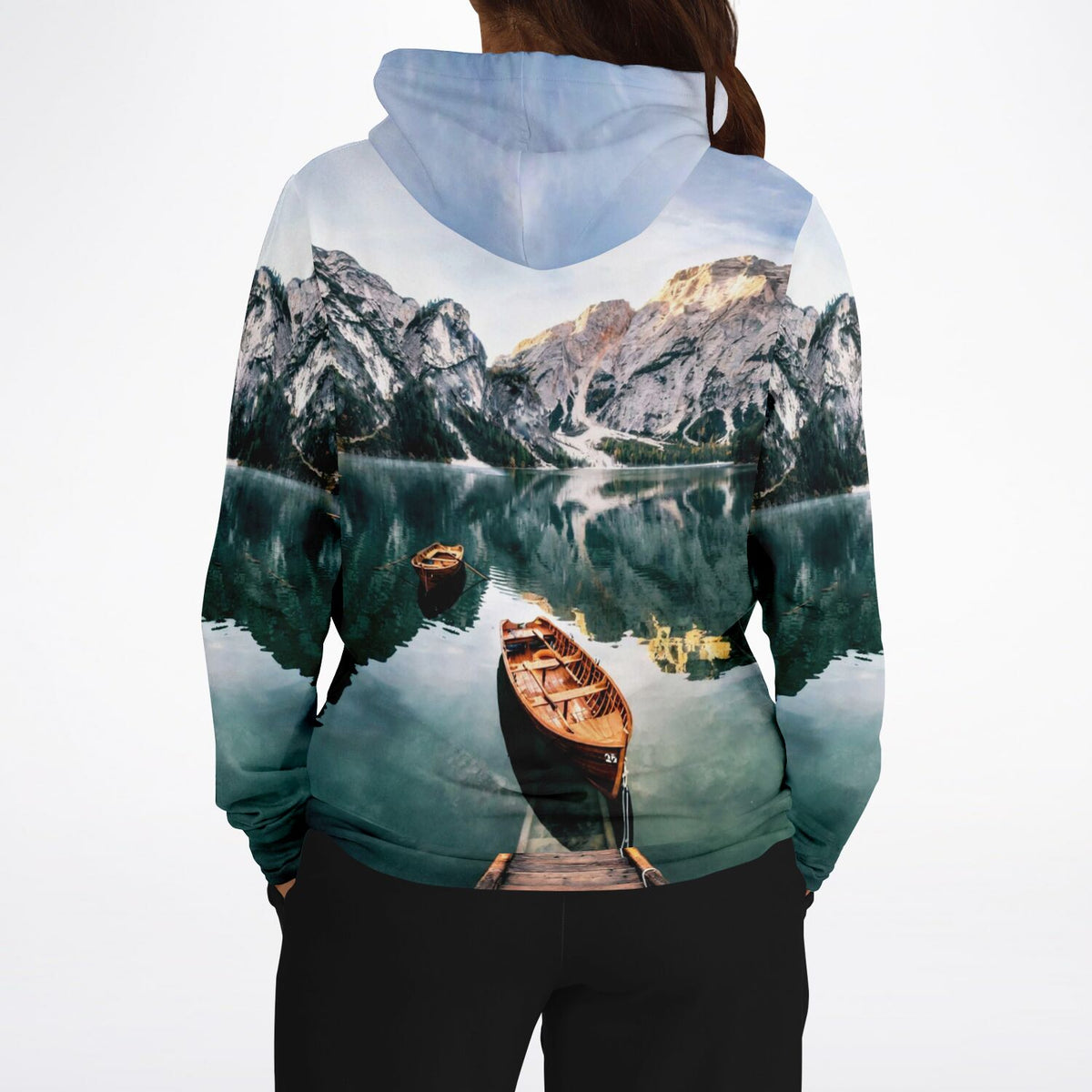 Dreamer Hoodie mit malerischem Motiv: Ruderboot auf Bergsee, ideal für Fans von Malen nach Zahlen und Diamond Painting