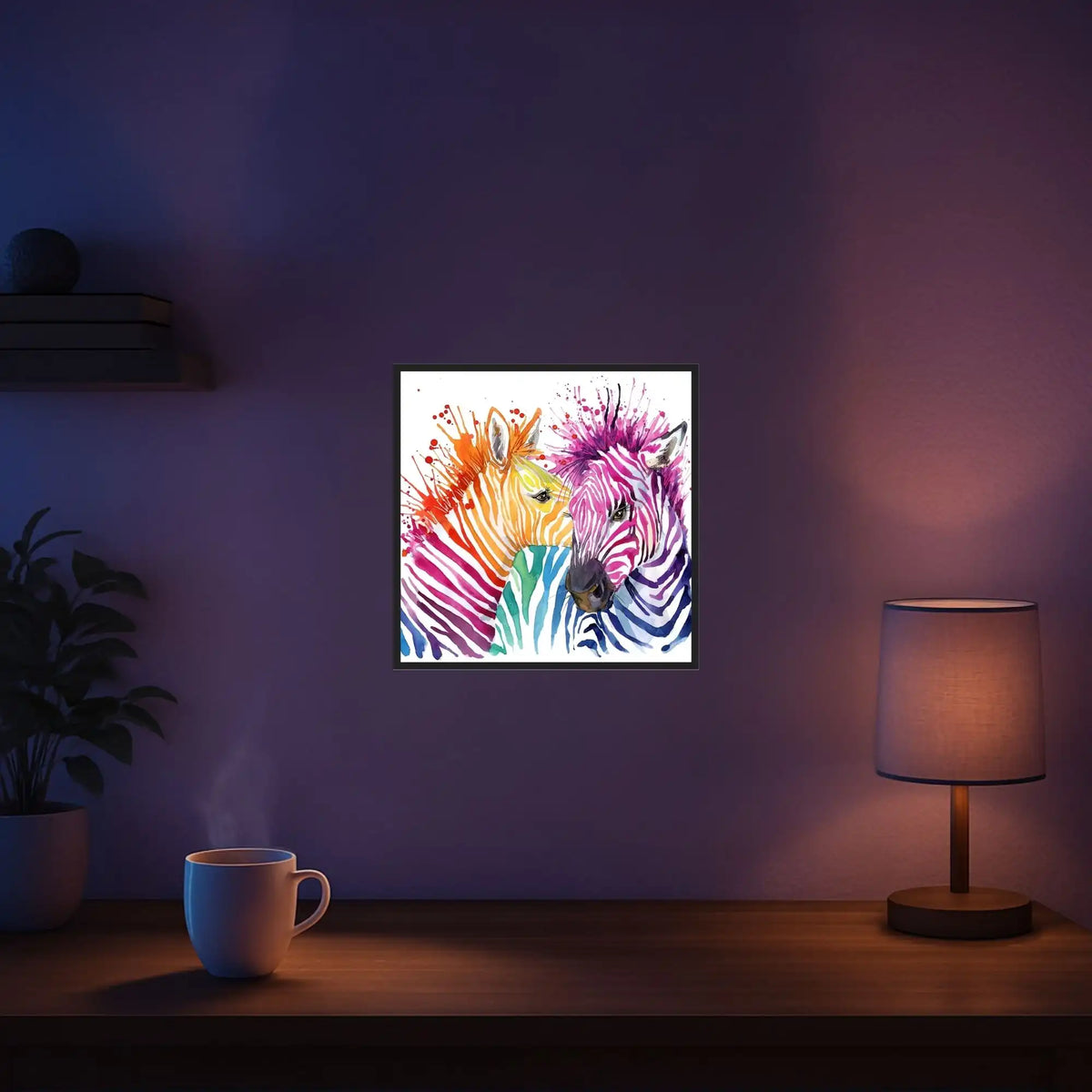 Diamond Painting Set Bunte Zebras im abstrakten Aquarell-Stil als gerahmtes Wandbild für kreative Dekoration
