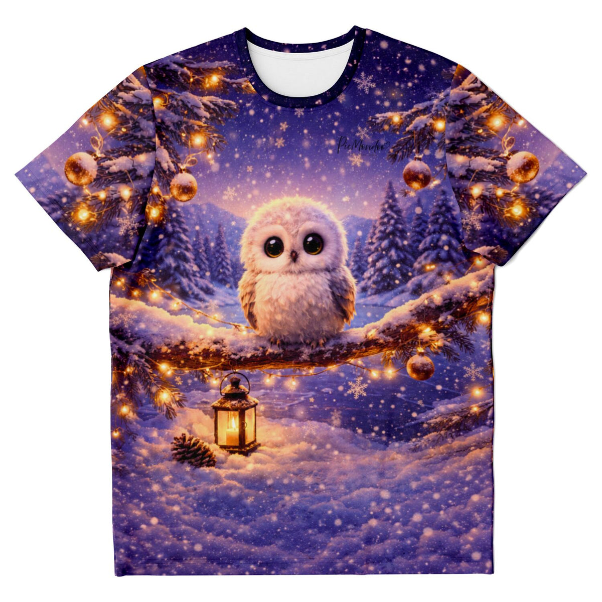 T-Shirt mit Eulen-Motiv im Winterwald, inspiriert durch Diamond Painting und Malen nach Zahlen Designs