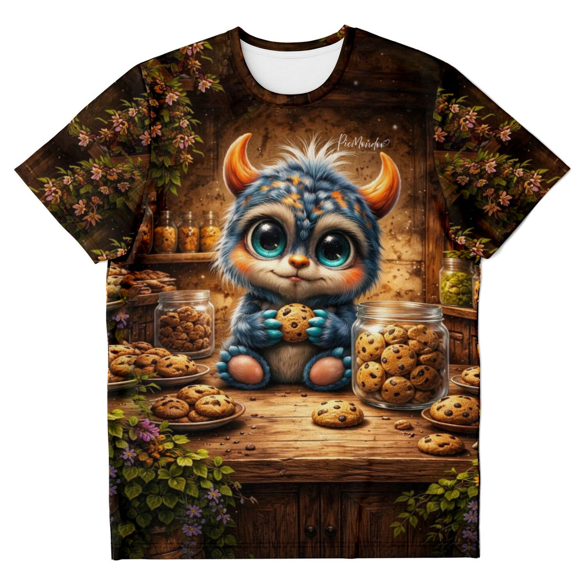 Dreamer T-Shirt mit niedlichem Monster und Keks-Motiv in hochwertigem Vollflächig-Druck wie bei Diamond Painting Kunst