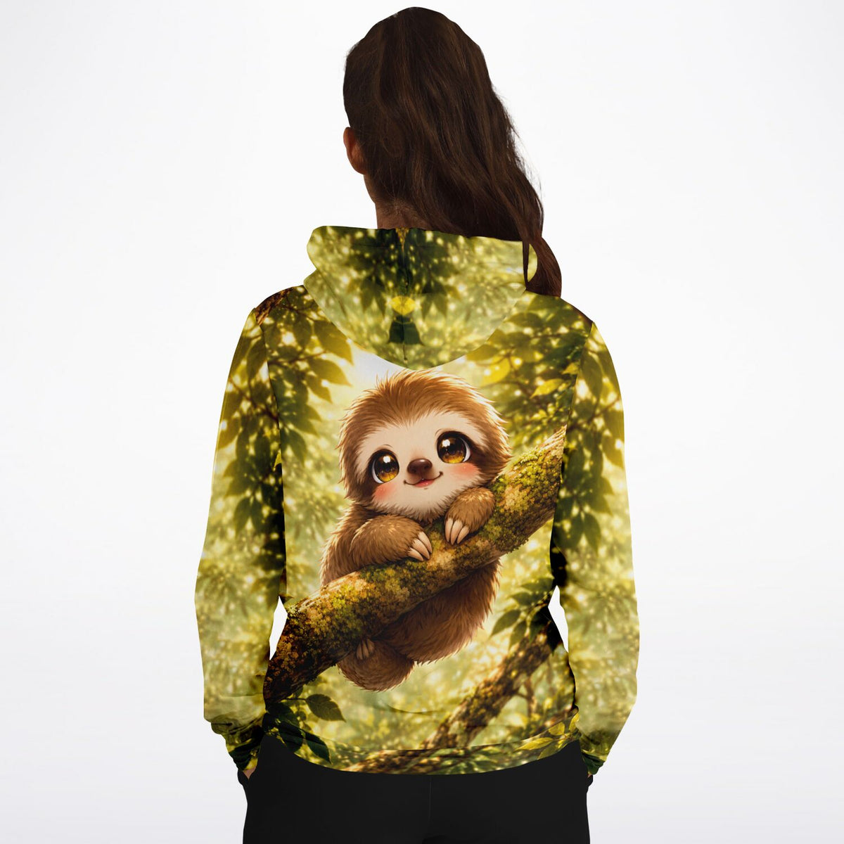 Hoodie mit süßem Faultier-Motiv im Wald-Design, ideal als Inspiration für Diamond Painting oder Malen nach Zahlen