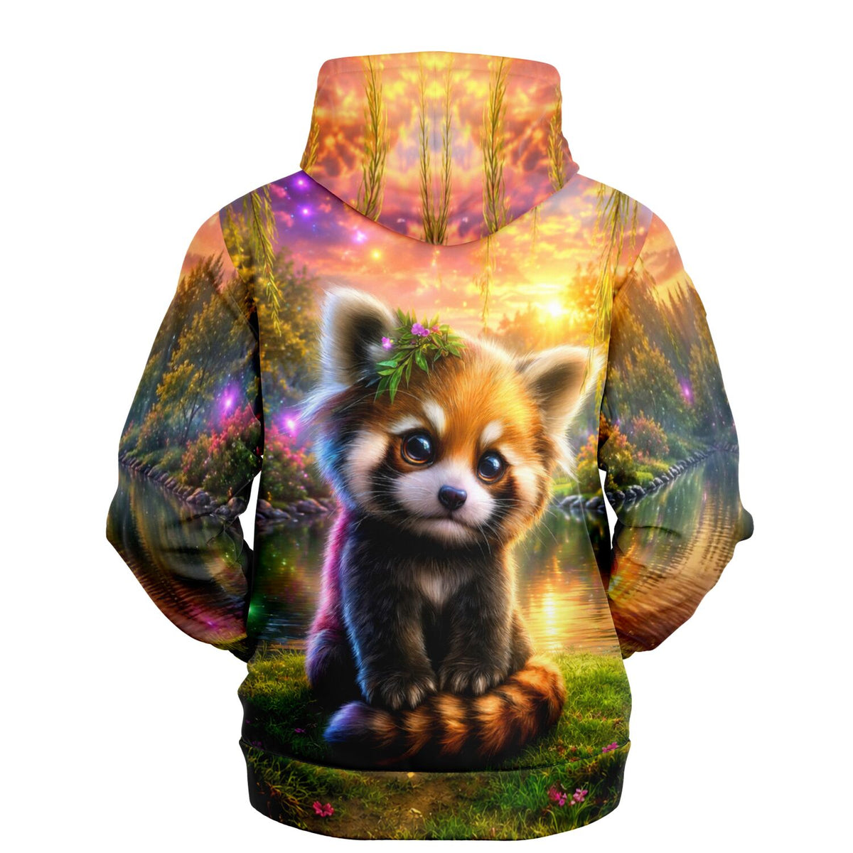 Dreamer Hoodie Kind des Waldes mit süßem Roten Panda Motiv in leuchtenden Farben, ähnlich wie Diamond Painting Kunst.