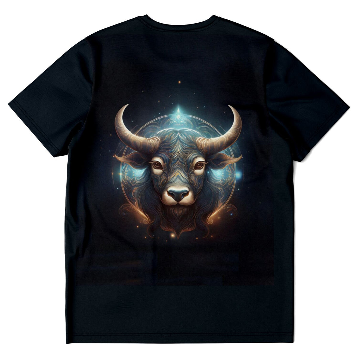 Schwarzes Dreamer T-Shirt mit mystischem Stier Sternzeichen Motiv im künstlerischen Diamond Painting Stil