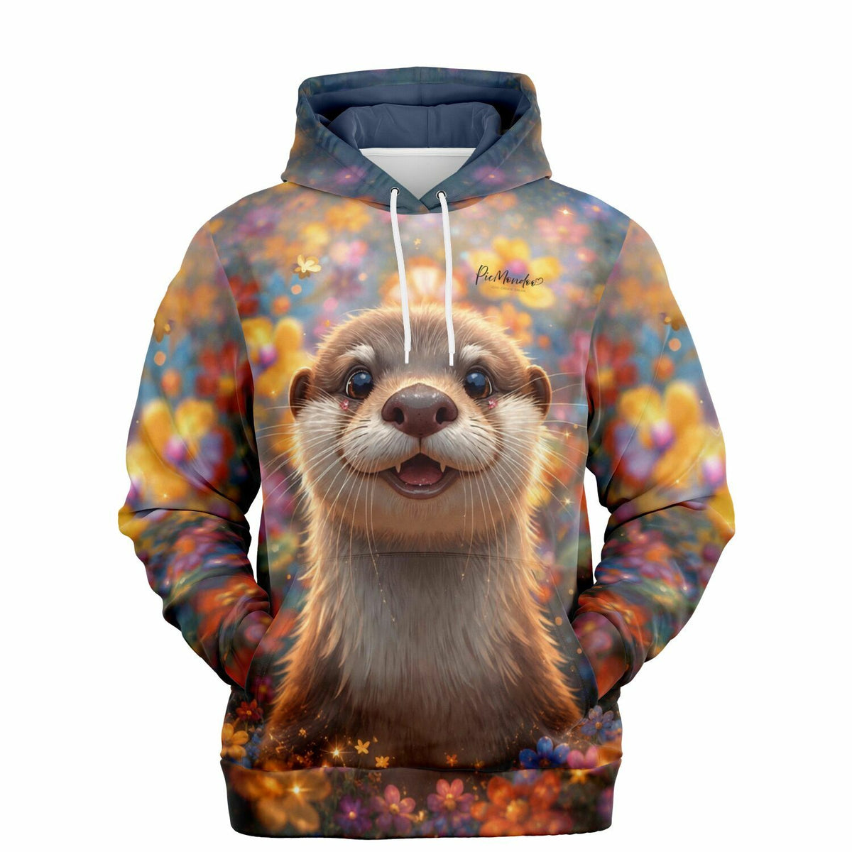 Dreamer Hoodie mit niedlichem Otter-Motiv und bunten Blumen von Picmondoo für Fans von Diamond Painting und Kreativität