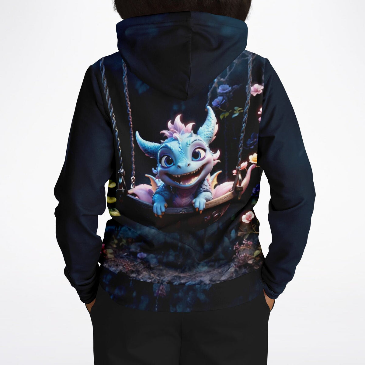 Dreamer Hoodie mit blauem Drache Motiv im Comic-Stil, ideal für Fans von Diamond Painting und kreativen Fantasy-Designs.