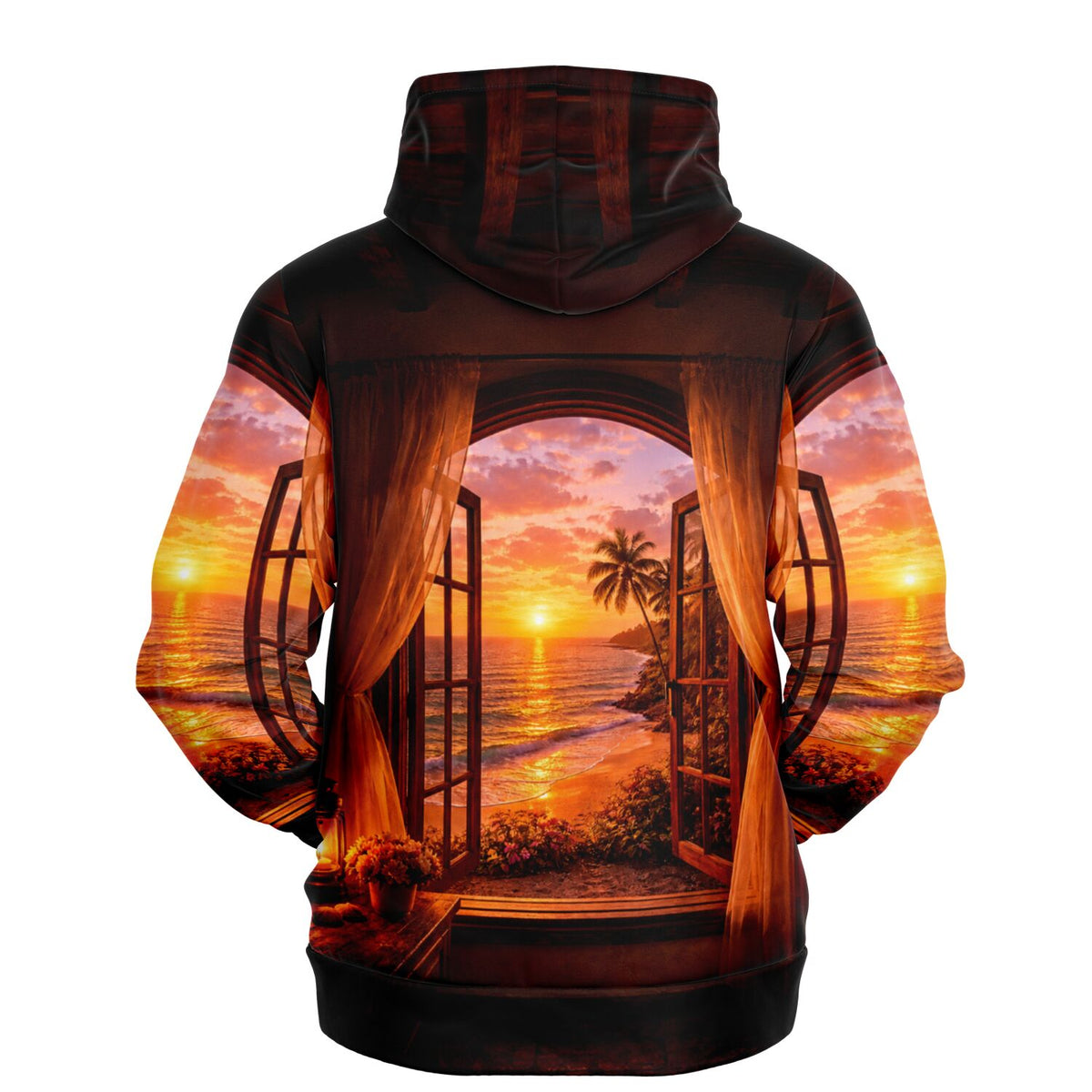 Dreamer Hoodie Goldene Stille mit tropischem Sonnenuntergang am Meer, perfekt als Motiv für Malen nach Zahlen oder Diamond Painting