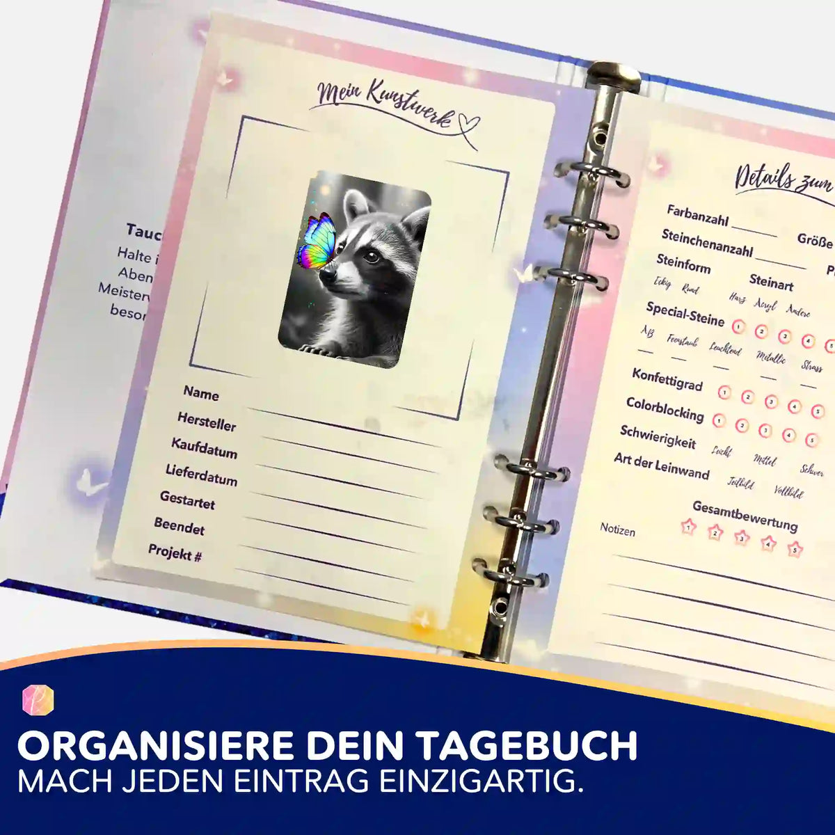 Picmondoo Sticker-Set für Diamond Painting Tagebuch mit Waschbär-Aufkleber zur Organisation von DIY-Kunstwerken