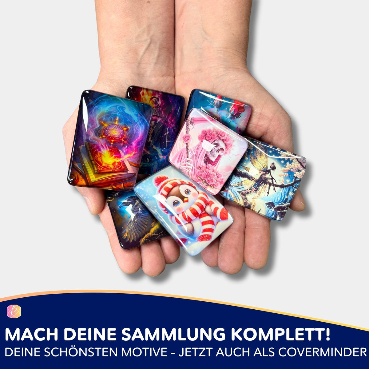 Personalisierter Glas-Coverminder mit bunten Motiven als praktisches Zubehör für dein Diamond Painting Set
