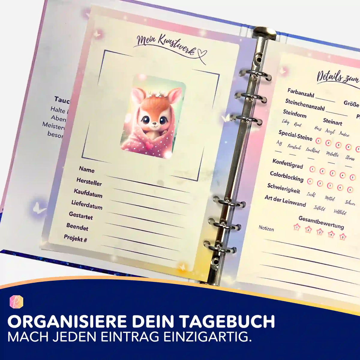 Süsses Rehkitz Aufkleber zur Organisation von Diamond Painting Tagebuch Einträgen im Picmondoo Zubehör