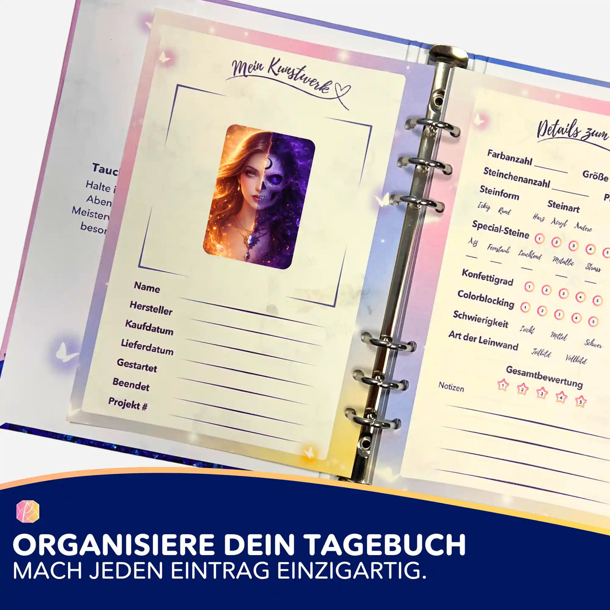 Picmondoo Aufkleber für Diamond Painting Tagebuch zur Organisation von Projektdetails und Kunstwerk-Motiven