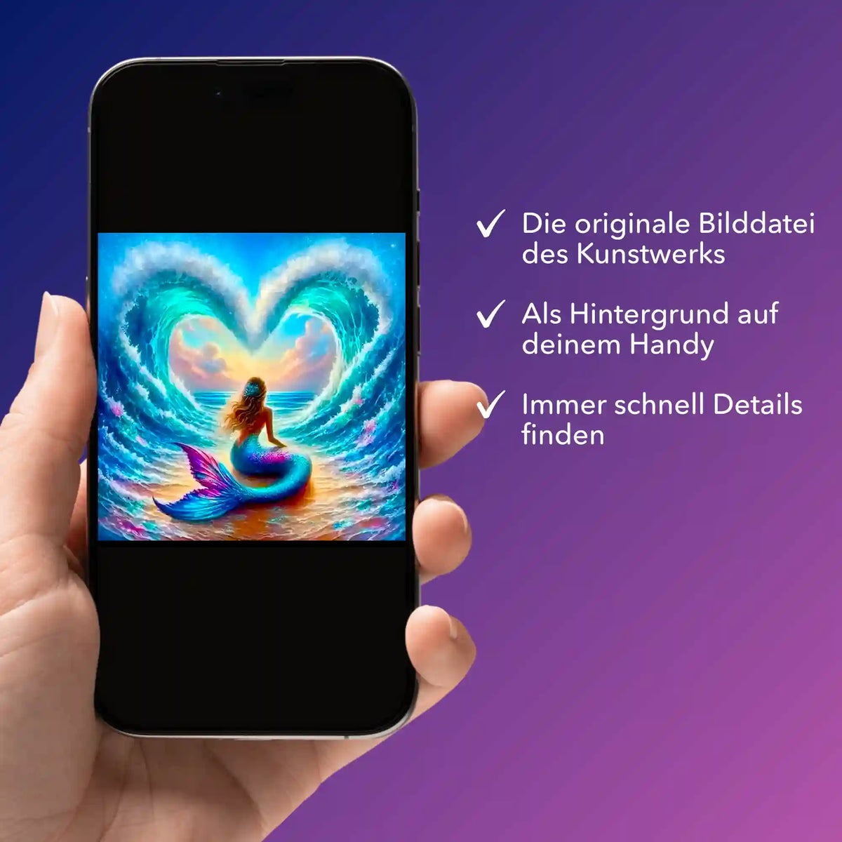 Digitale Bildmappe für Diamond Painting Motiv Meerjungfrau auf dem Smartphone für kreative Kunstwerke