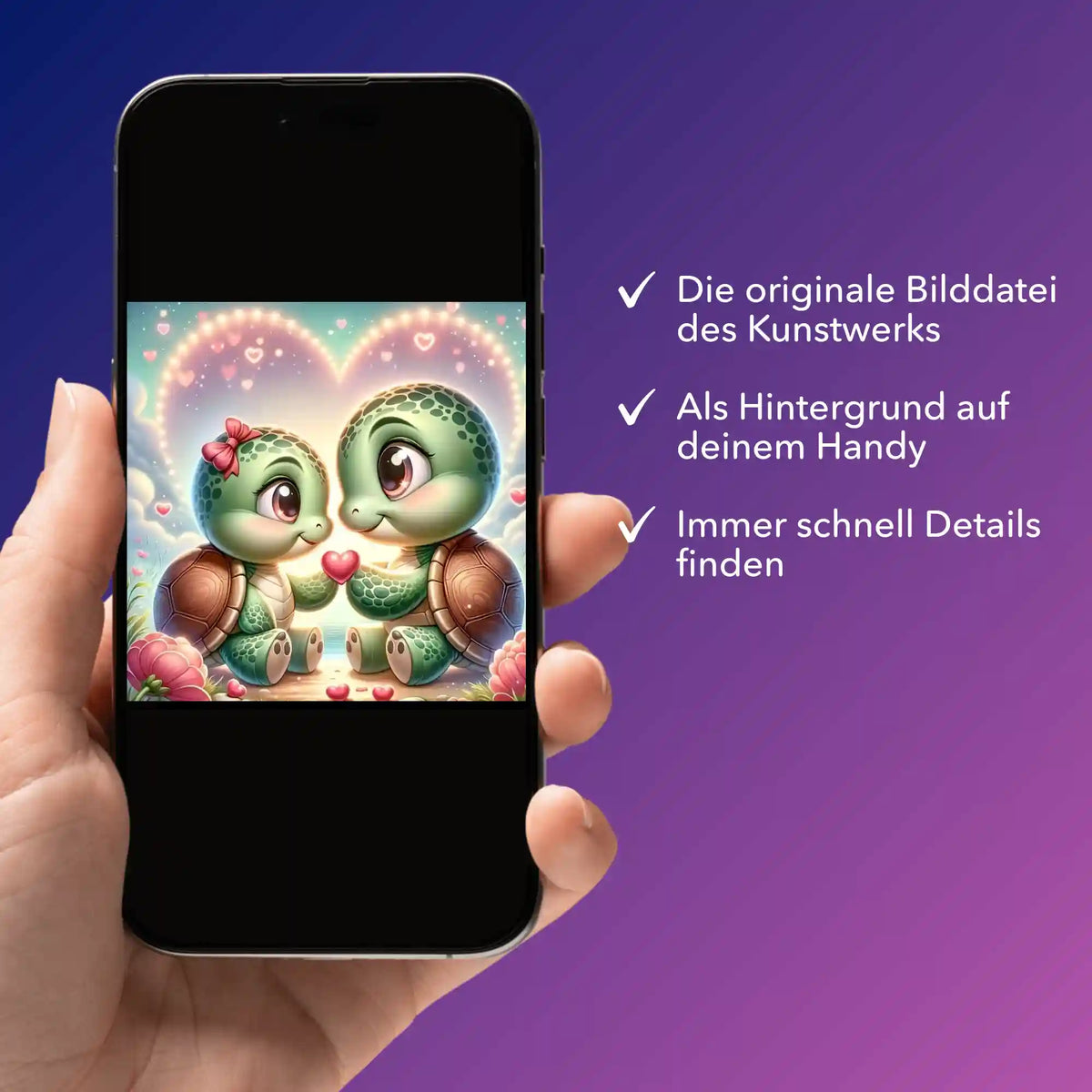 Digitale Bildmappe für Diamond Painting mit süßen Schildkröten Paul und Paulinchen als Handyhintergrund