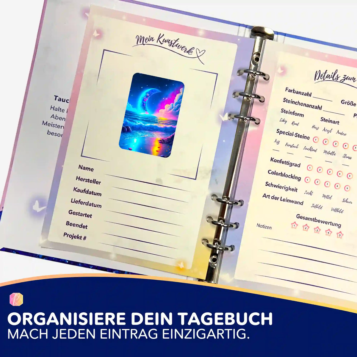 Strand im Mondschein Aufkleber-Set für Diamond Painting Tagebuch zur Organisation von Kunstwerken