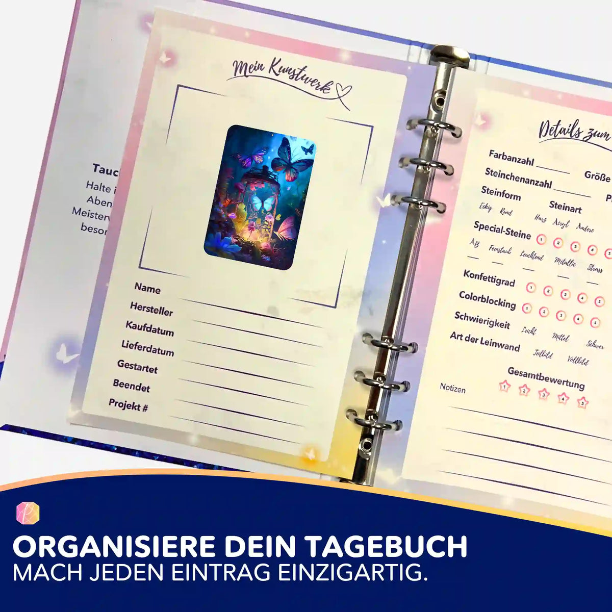 Nacht der Schmetterlinge Aufkleber für Diamond Painting Tagebuch zur Organisation von DIY-Kunstwerken