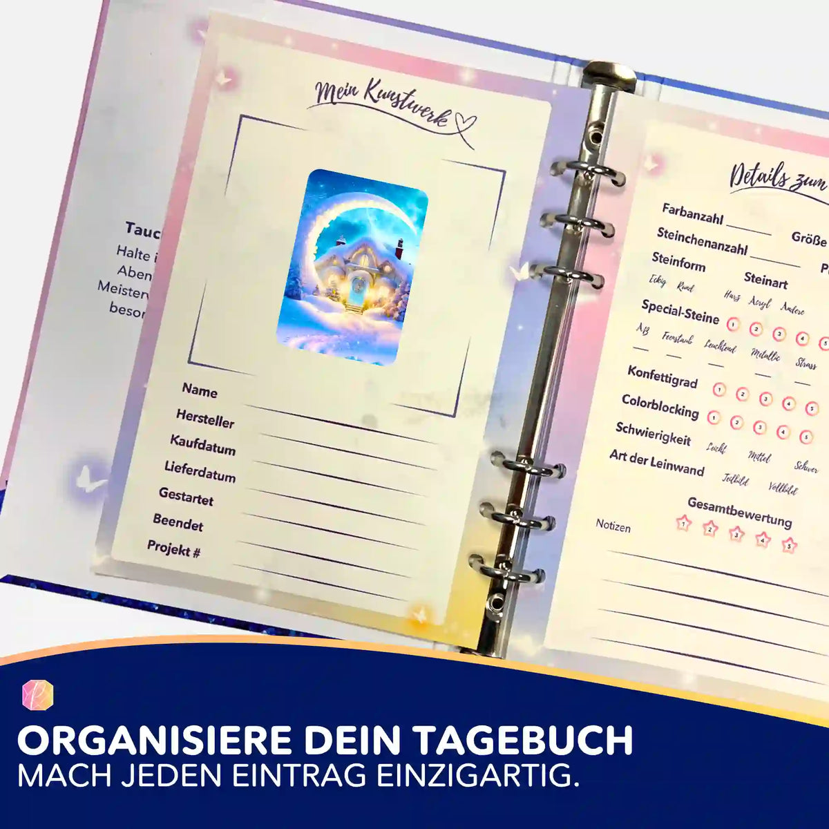 Dekorativer Diamond Painting Aufkleber Moon and Snow für die Organisation im Diamond Painting Tagebuch