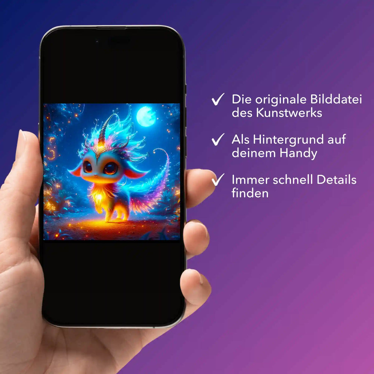 Digitale Bildmappe für Diamond Painting Motiv Mondscheintanz auf dem Smartphone angezeigt