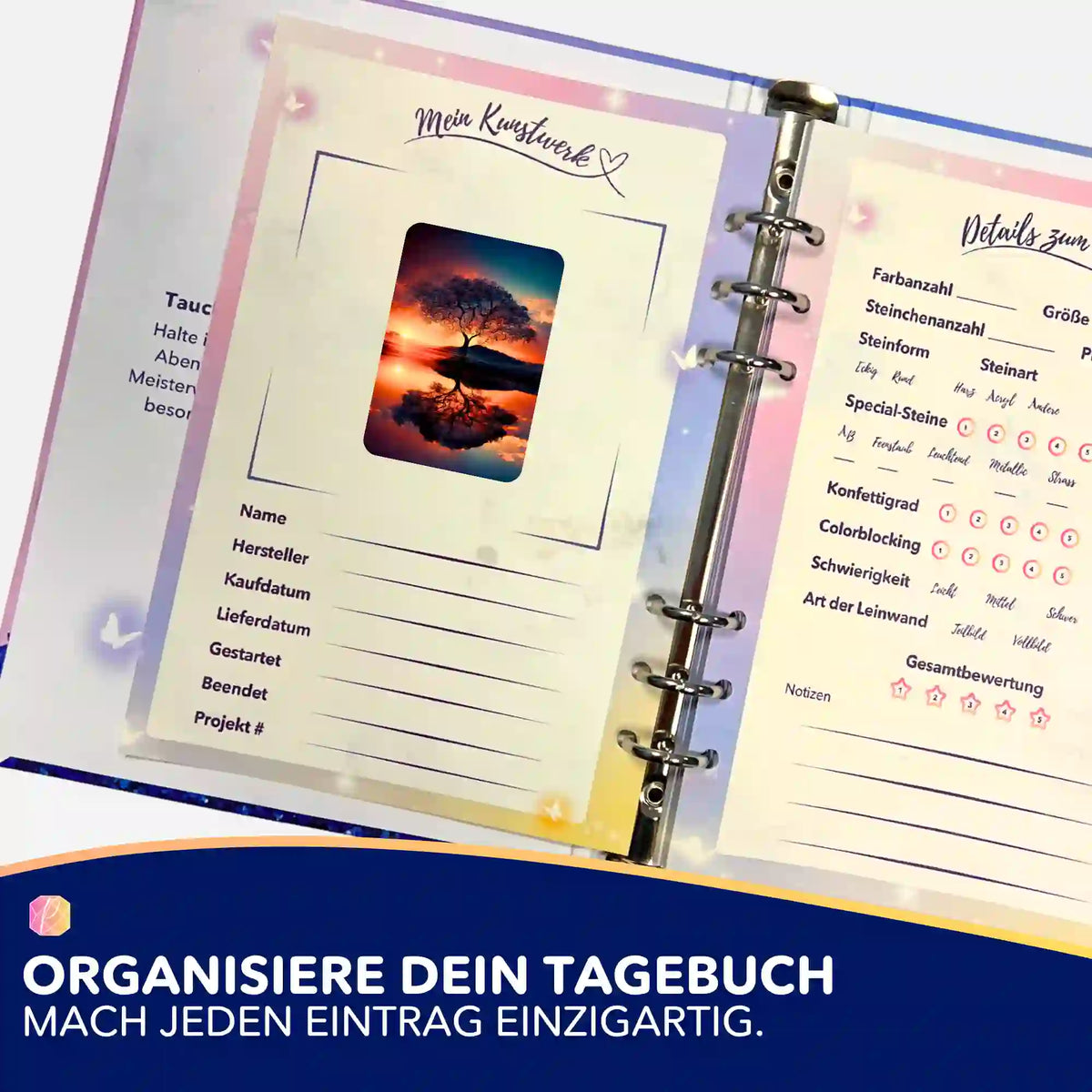 Diamond Painting Aufkleber im Baum-Design zur Organisation im Tagebuch für Malen nach Zahlen und DIY-Projekte