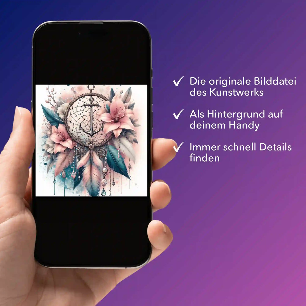 Digitale Picmondoo Bildmappe mit Anker-Motiv als Diamond Painting Vorlage auf dem Smartphone präsentiert