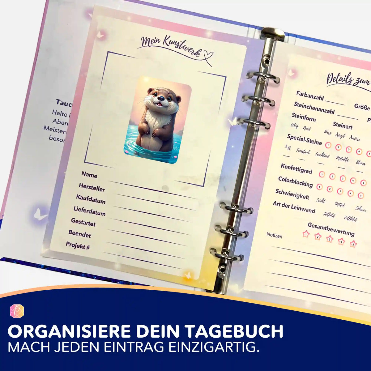 Otti Sticker für das Diamond Painting Tagebuch zur Organisation von Projekt-Details wie Farbanzahl und Steinart