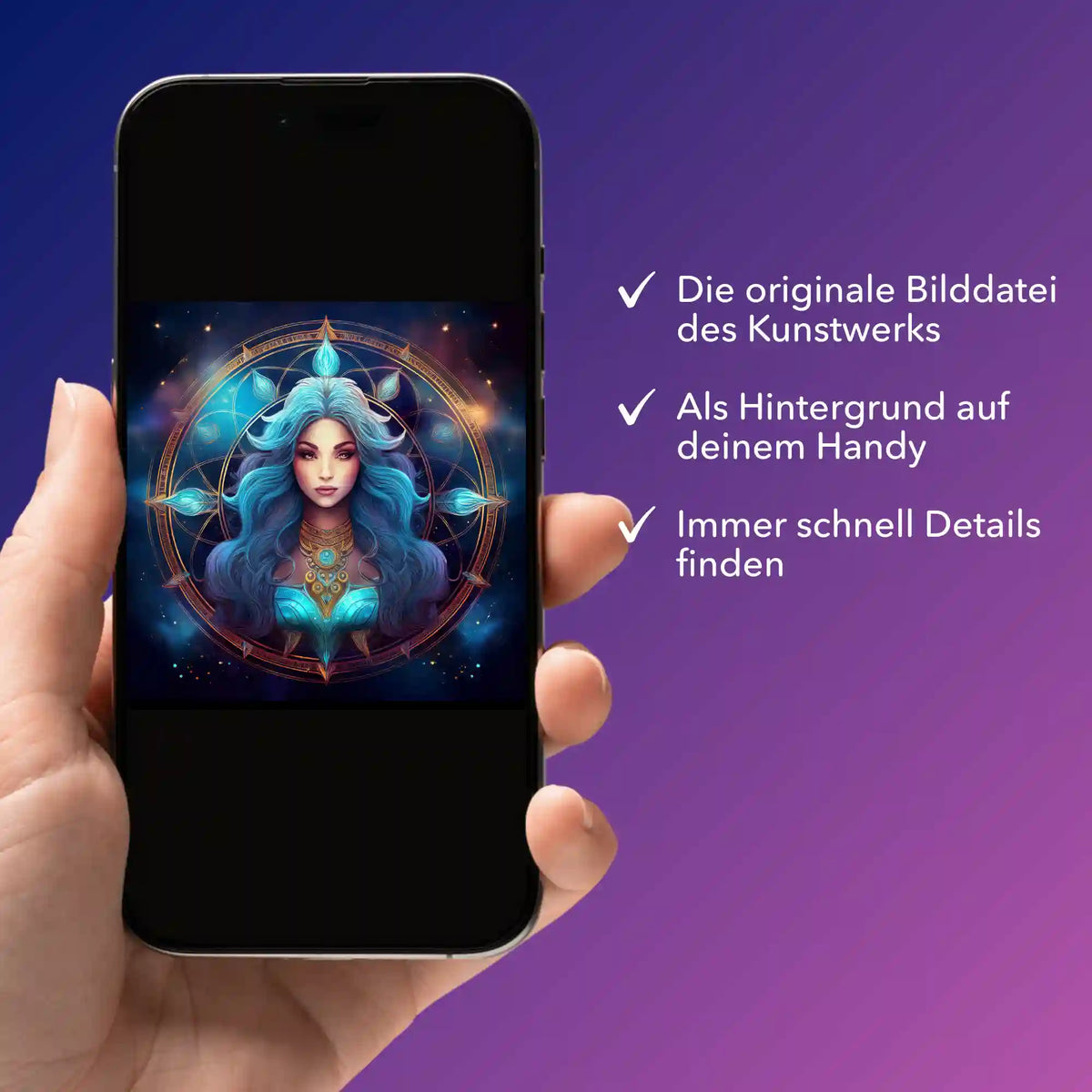 Digitale Picmondoo Bildmappe mit Sternzeichen Jungfrau Motiv für dein Diamond Painting oder Malen nach Zahlen Projekt