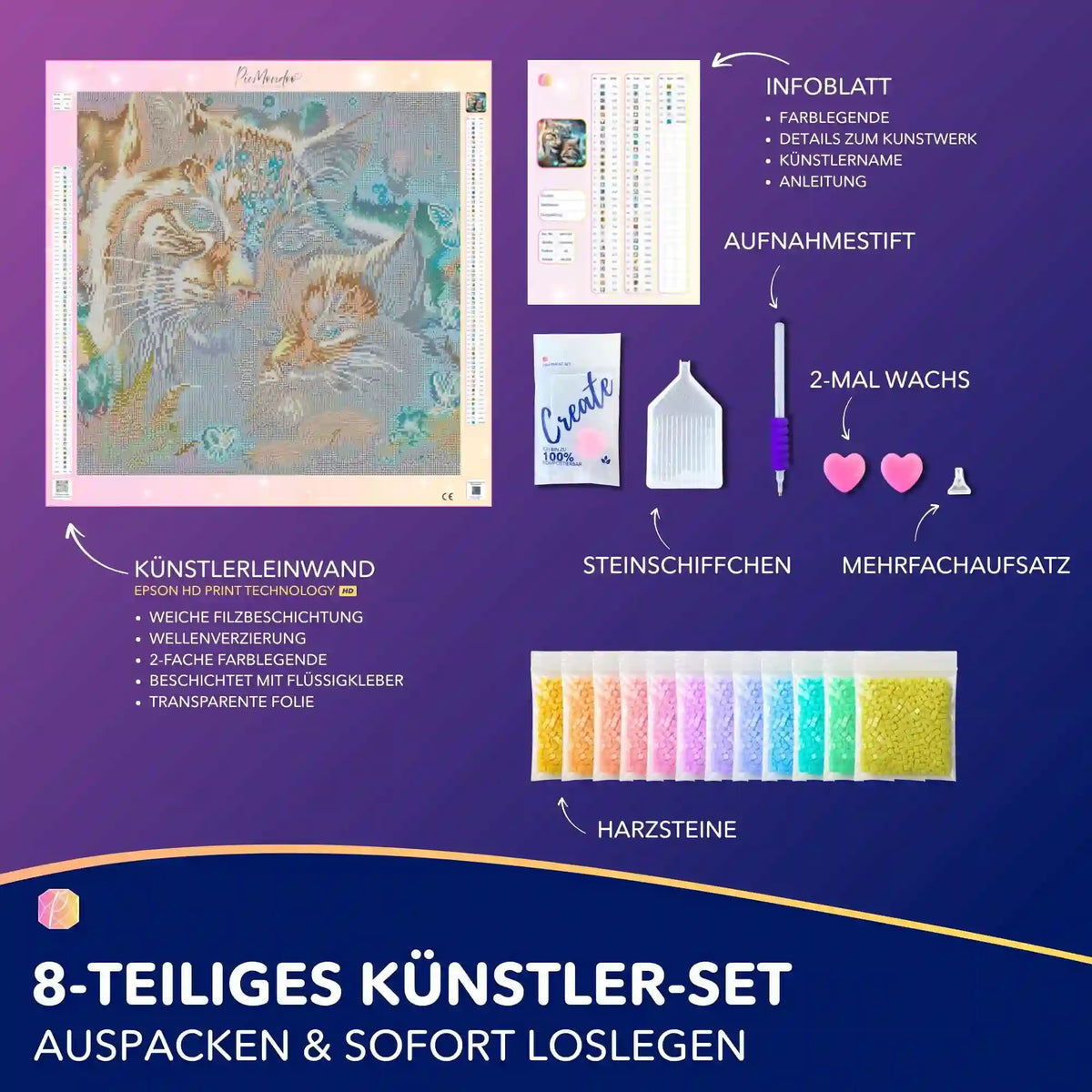 Diamond Painting Set Ich halte dich mit Luchs-Motiv, hochwertigem Zubehör, Glitzersteinen und Künstler-Leinwand