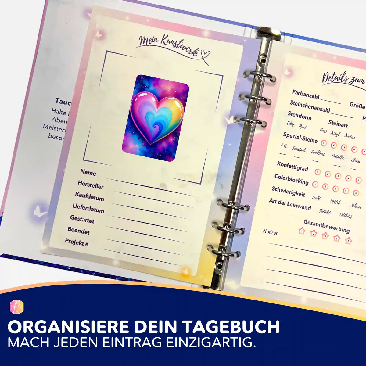 Buntes Herz-Sticker Set von Picmondoo zur Organisation von Diamond Painting Projekten und Kunstwerk-Tagebuch