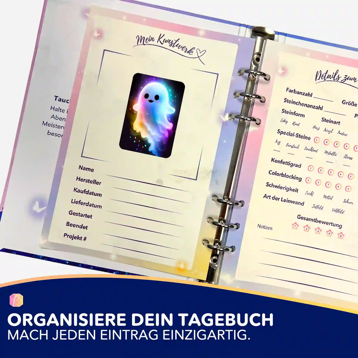 Gespenst Aufkleber für Diamond Painting Tagebuch zur Organisation von Projekten und Kunstwerken