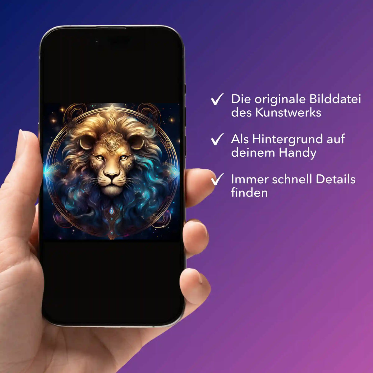 Digitale Bildmappe für Diamond Painting Motiv Sternzeichen Löwe auf Smartphone-Display
