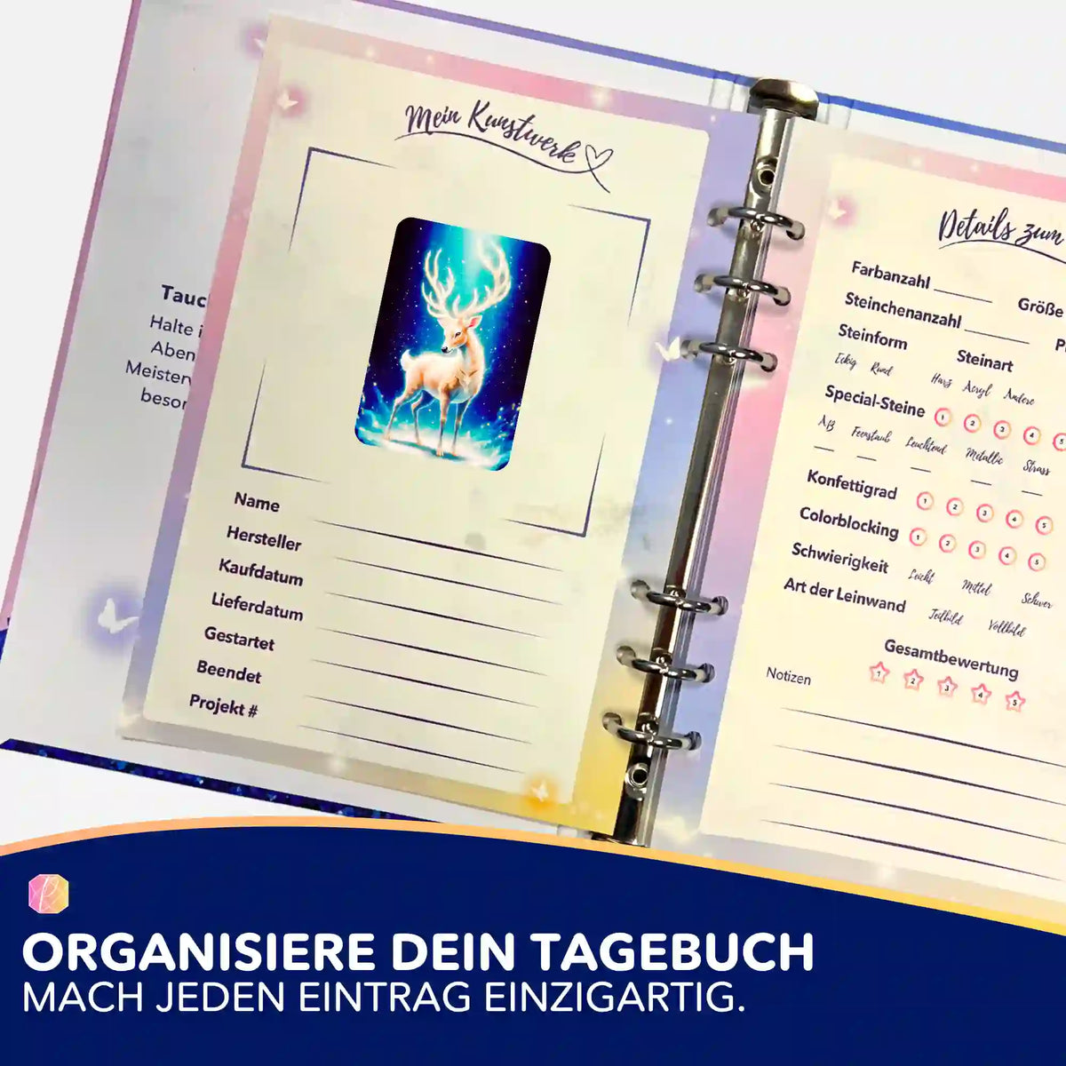Picmondoo Diamond Painting Tagebuch mit Aufkleber Herr der Wälder zur Organisation deiner Kunstwerke und Projekte
