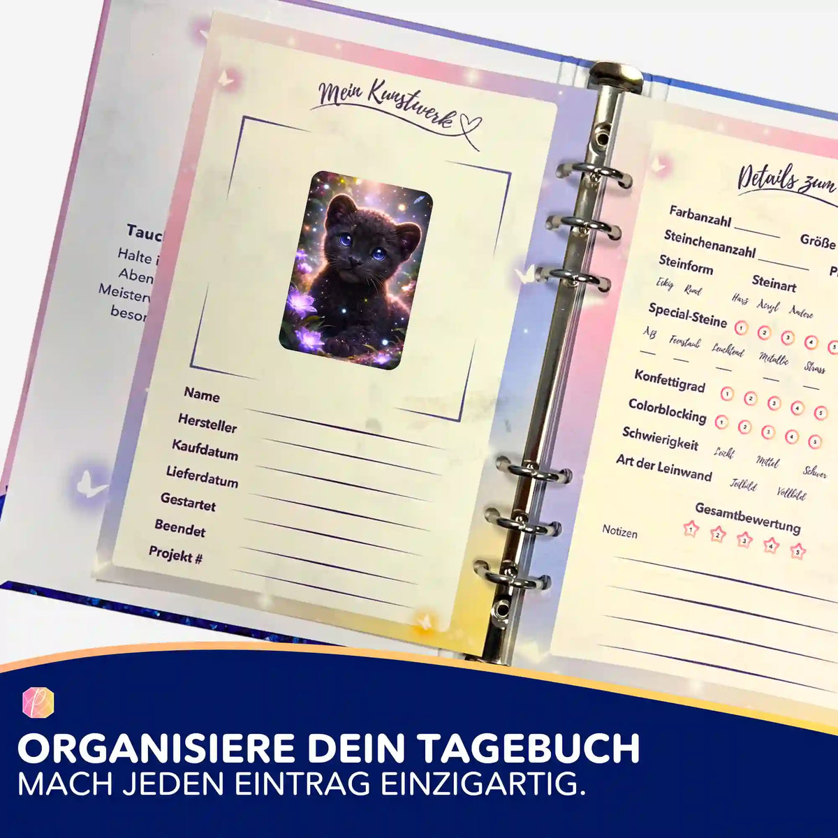 Picmondoo Sticker für Diamond Painting Tagebuch zur Organisation von Kunstwerken mit süßem Panther-Motiv